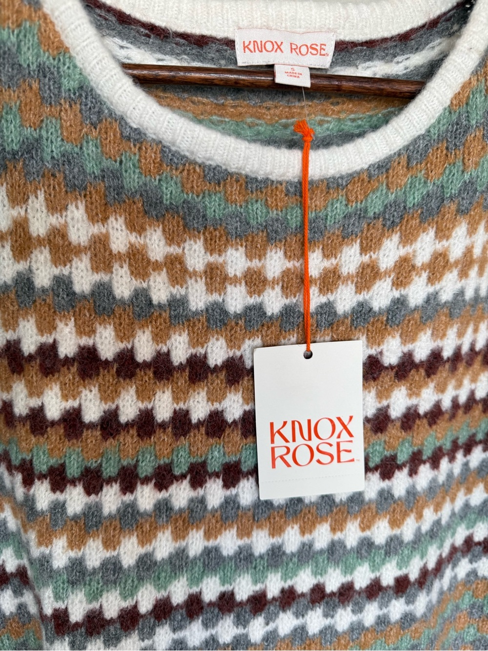 Knox Rose Multicolor Striped Crewneck Sweater - Cream, Brown, Green, Rust
